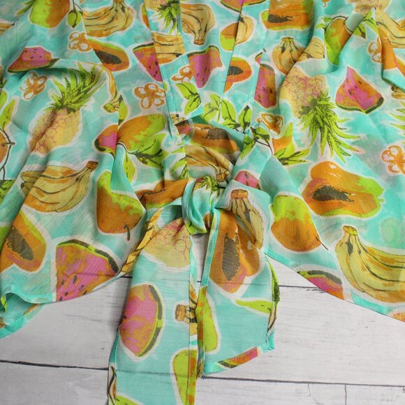 Cato Women's Beach Cover Up One Size Tropical Fruit Pineapple Sheer Cardigan - Picture 5 of 9